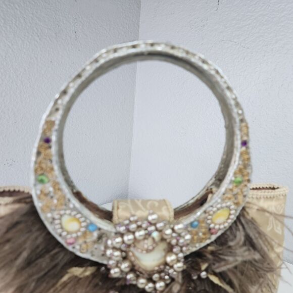 Mary Frances Beaded Quilted Silk Evening Bag Jeweled Feather Accent Purse Handba - Picture 4 of 15